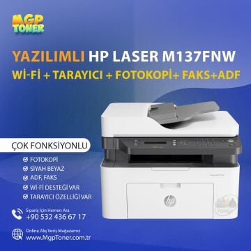 HP Laser MFP 137fnw Wi - Fi Faks Fotokopi Tarayıcı Lazer Yazıcı 4ZB84A yazılımlı sınırsız chipli