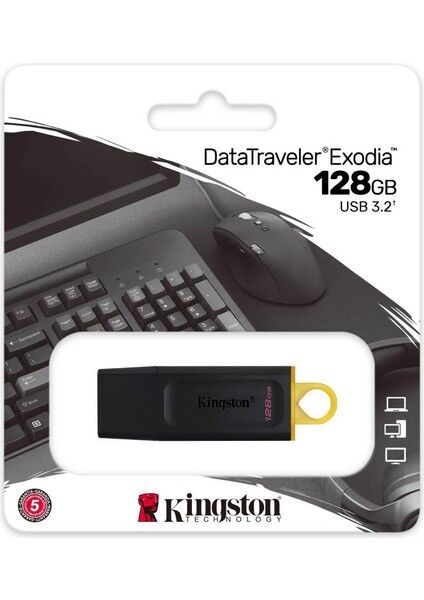 Kingston 128 GB USB3.2 KINGSTON DATA TRAVELER EXODIA SİYAH/SARI (DTX/128GB)