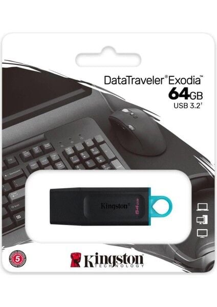 Kingston DTX-64GB  USB3.2 Gen 1 DataTraveler Exodia (Black + Teal) Flash Bellek