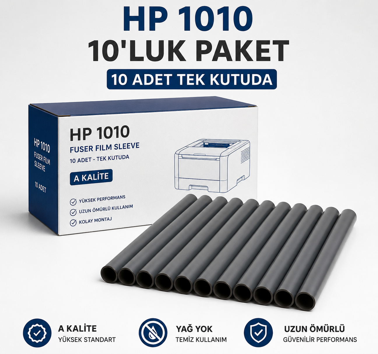 HP 1010 fuser film  10 ADET  TEK KUTUDA  10 LUK PAKET İÇİ SİYAH DIŞI GERİ A++ KALİTE FUSER FİLİM YAĞ YOK