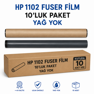 HP 1102 FUSER FLİM 10 LUK  PAKET  TEK KUTUDA 10 ADET VAR  YAĞ YOK DIŞI GRİ İÇİ  SİYAH A+KALİTE FUSER FİLİM